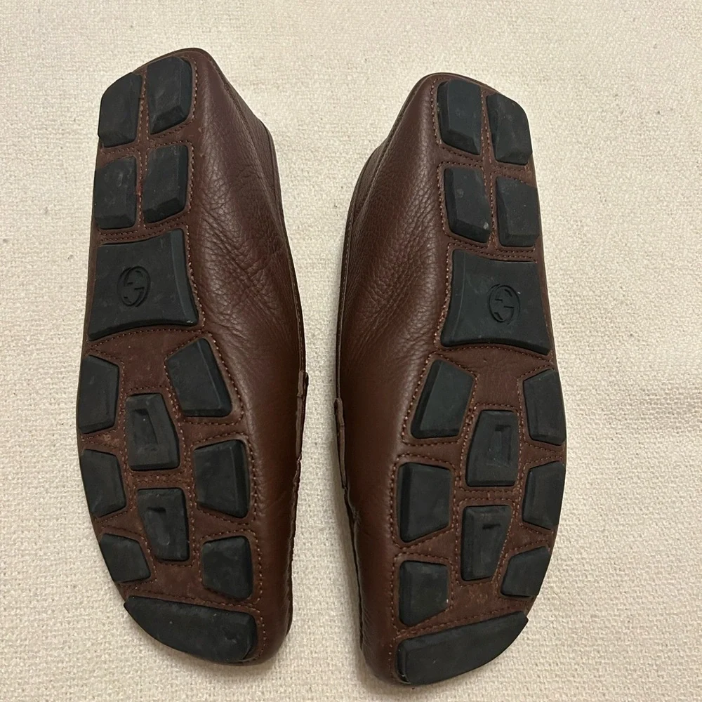 Gucci  Brown Leather Loafers with Gold Accent - Picture 3 of 5